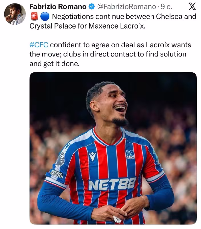 Fabrisio Romano: Chelsi Maksans Lakrua transferi ustida ishlamoqda