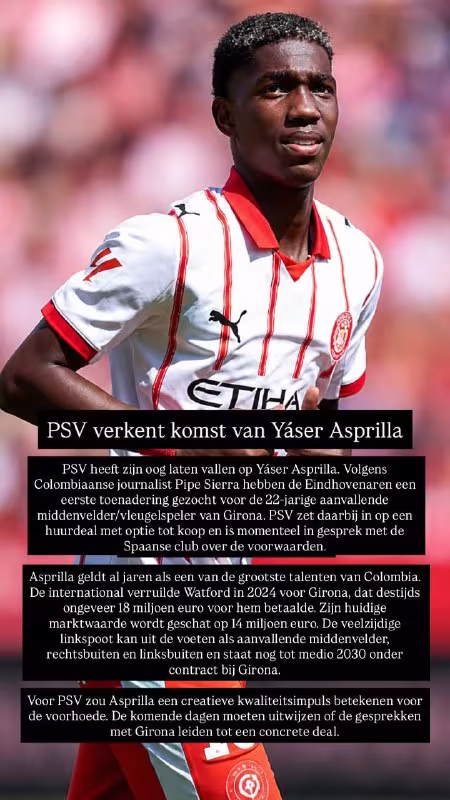 PSV Yaser Asprillani o'z safiga qo'shib olmoqchi