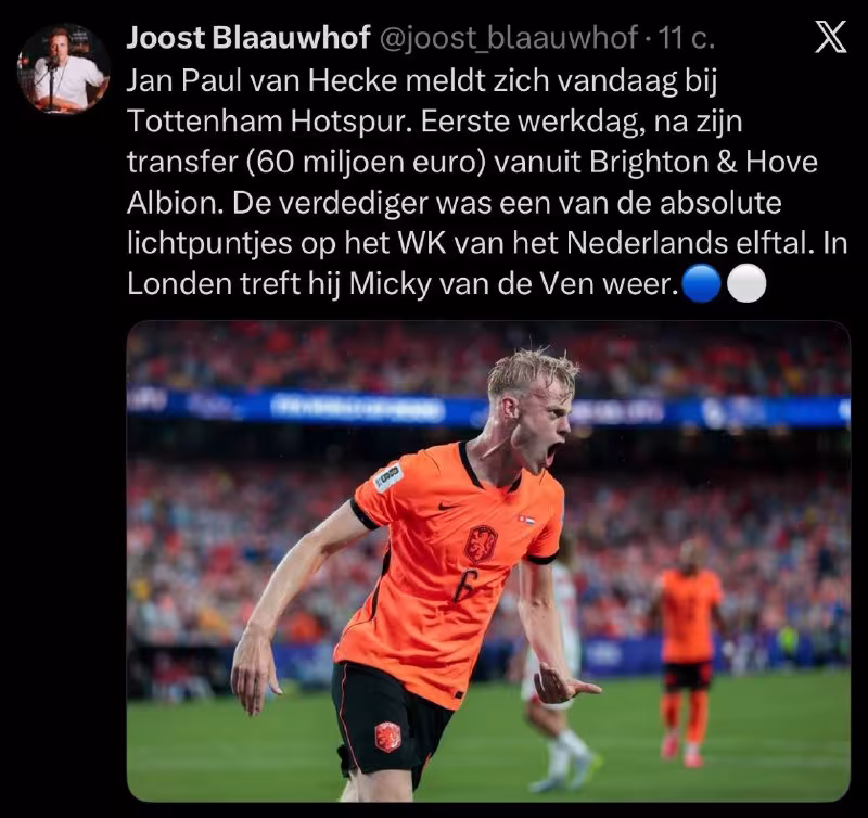 Yan Paul van Xekke «Tottenxem» bazasiga yetib keladi