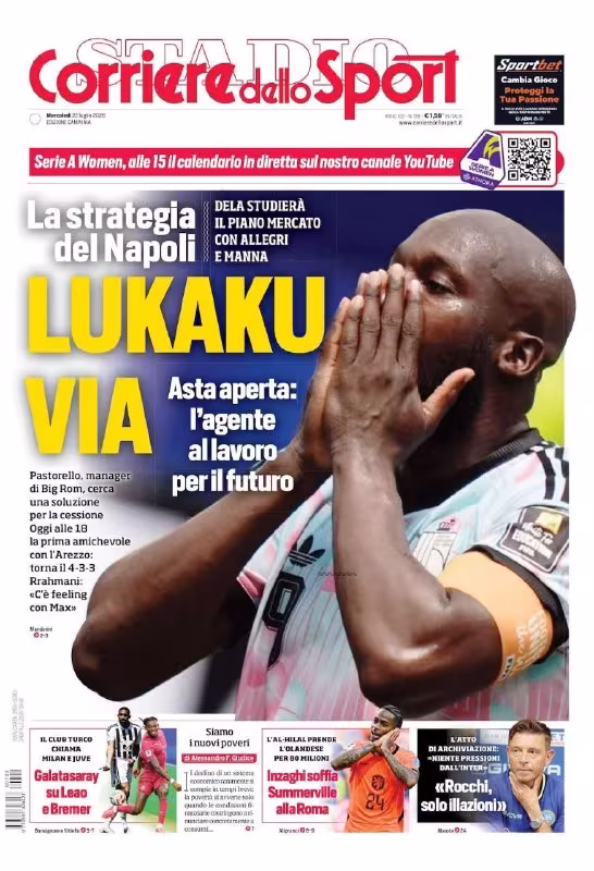 Il Corriere dello Sport: Romelu Lukaku «Napoli»dan ketishi mumkin