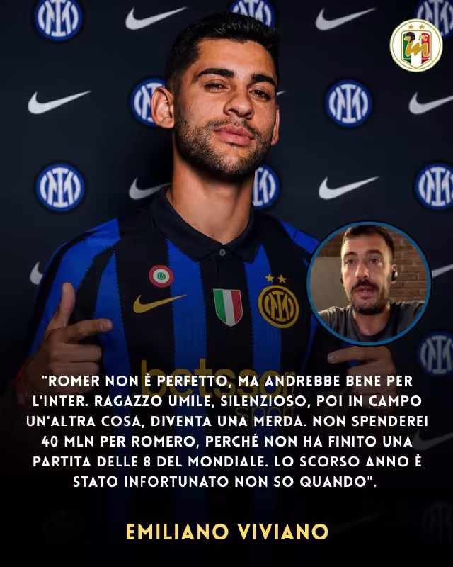 Emiliano Viviano: «Romero Inter uchun mos keladi, lekin 40 millionga arzimaydi»