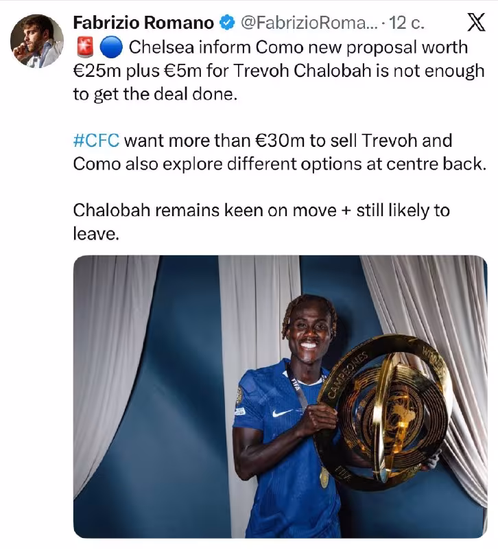 «Chelsi» Trevoh Chalobah uchun «Komo»dan kelgan taklifni rad etdi