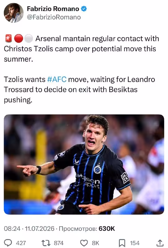Xristos Tsolis "Arsenal"ga o'tishni istamoqda