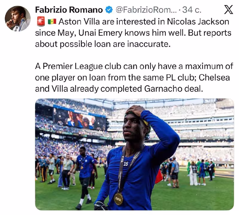 Nikolas Jeksonning «Aston Villa»ga o'tishi haqidagi xabarlar rad etildi