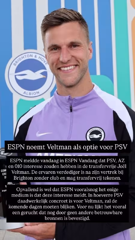 ESPN: Yoel Veltman PSV, AZ va AIK klublari qiziqish doirasiga tushdi